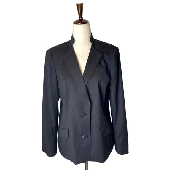 Lafayette 148 New York Black Wool Blend Micro Dot‎ Mandarin Collar Blazer 12P - Picture 1 of 12